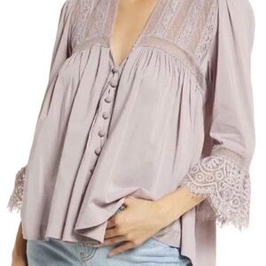 Free People Esme Lace Trim Blouse